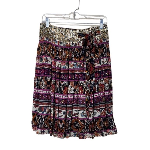 Diane Von Furstenberg Skirt Silk Pleated Wrap Multi Color Floral Sequin Size 2 - Picture 1 of 9